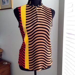 Jamie Sadock Red, Black and Gold Striped Sleeveless Top